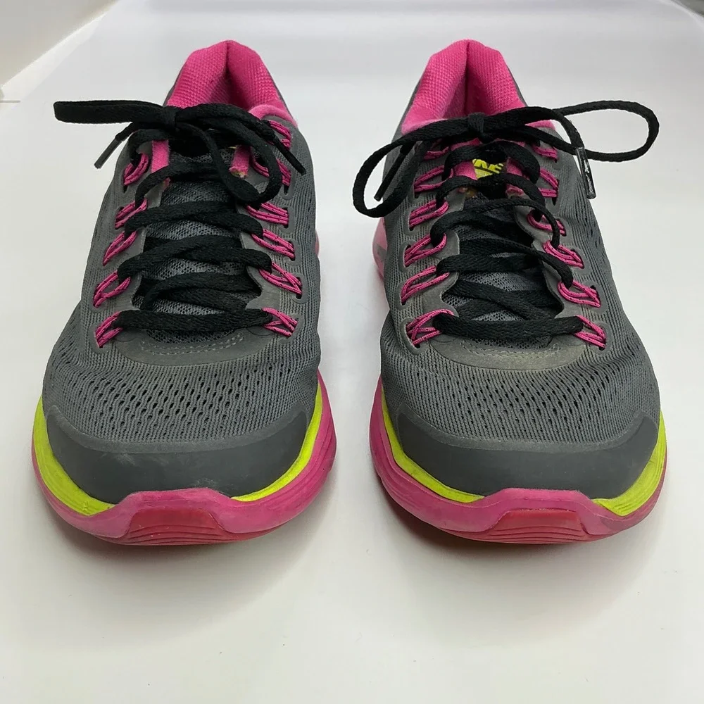 Nike Grey Pink LunarGlide 4 Running Shoes Girls 5Y 525371-001 Lunarlon Neon